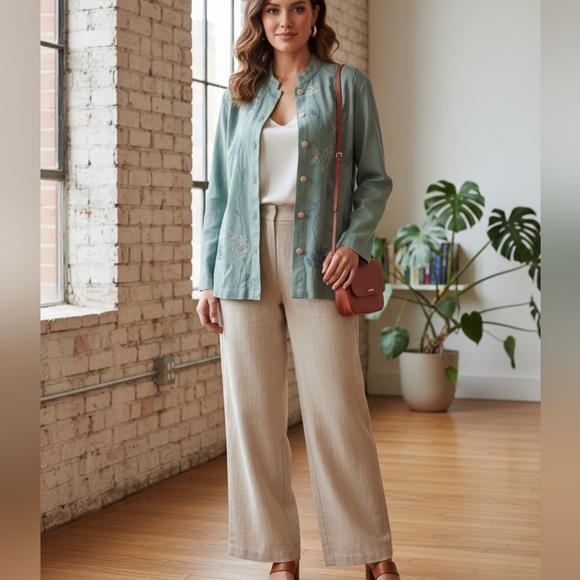 cedar canyon Tops - CEDAR CANYON Embroidered Green Button-Upembroiderry  sequins   Blouse Sz m